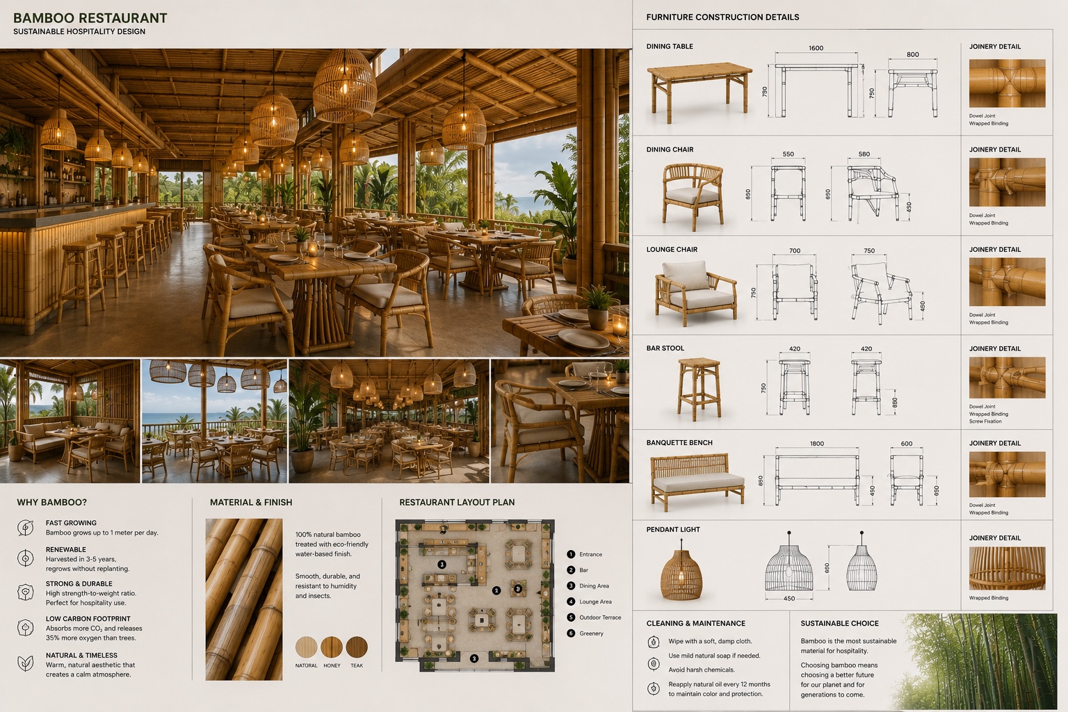 Bamboo restaurant furniture and construction drawings